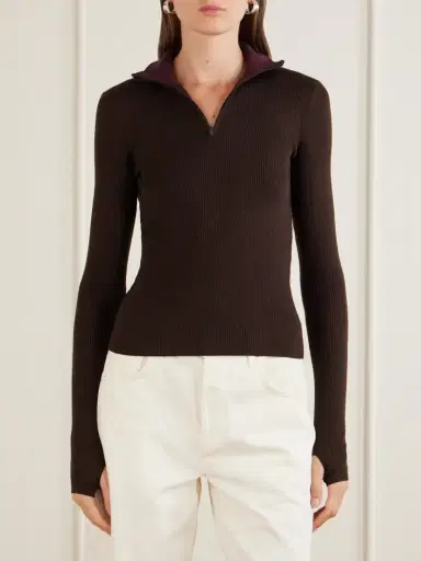 The Frankie Shop Sade Ribbed Wool And Silk-blend Half-zip Sweater | Thumbnail 3