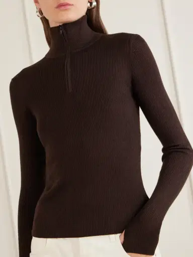 The Frankie Shop Sade Ribbed Wool And Silk-blend Half-zip Sweater | Thumbnail 5