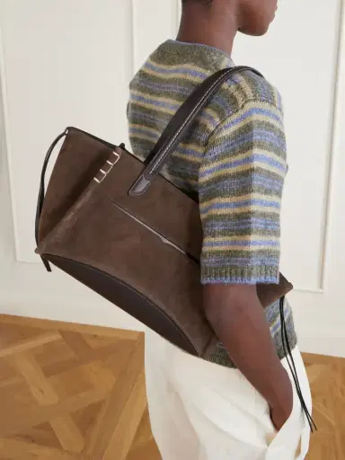 JW Anderson Loafer Cabas Leather-trimmed Suede Tote | Thumbnail 2 JW Anderson Loafer Cabas Leather-trimmed Suede Tote | Thumbnail 2