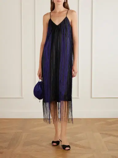 Sharon Wauchob Katia Fringed Satin-twill Midi Dress | Thumbnail 2 Sharon Wauchob Katia Fringed Satin-twill Midi Dress | Thumbnail 2