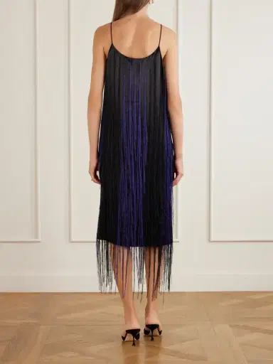 Sharon Wauchob Katia Fringed Satin-twill Midi Dress | Thumbnail 3 Sharon Wauchob Katia Fringed Satin-twill Midi Dress | Thumbnail 3