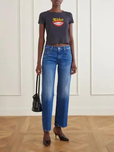 Mother The Itty Bitty Ringer Cropped Printed Cotton-jersey T-shirt | Thumbnail 2 Mother The Itty Bitty Ringer Cropped Printed Cotton-jersey T-shirt | Thumbnail 2