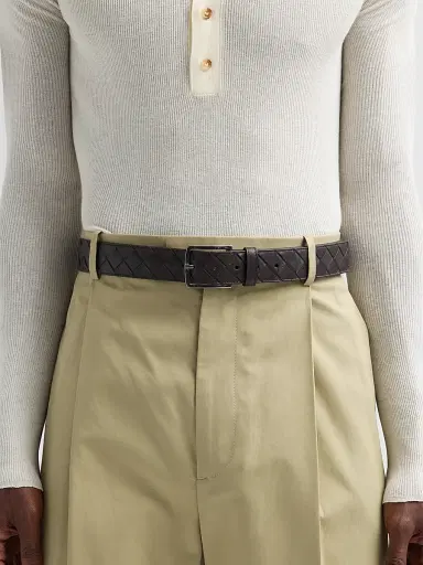 Bottega Veneta Men's Intrecciato Leather Belt - Silver Natural | Thumbnail 2
