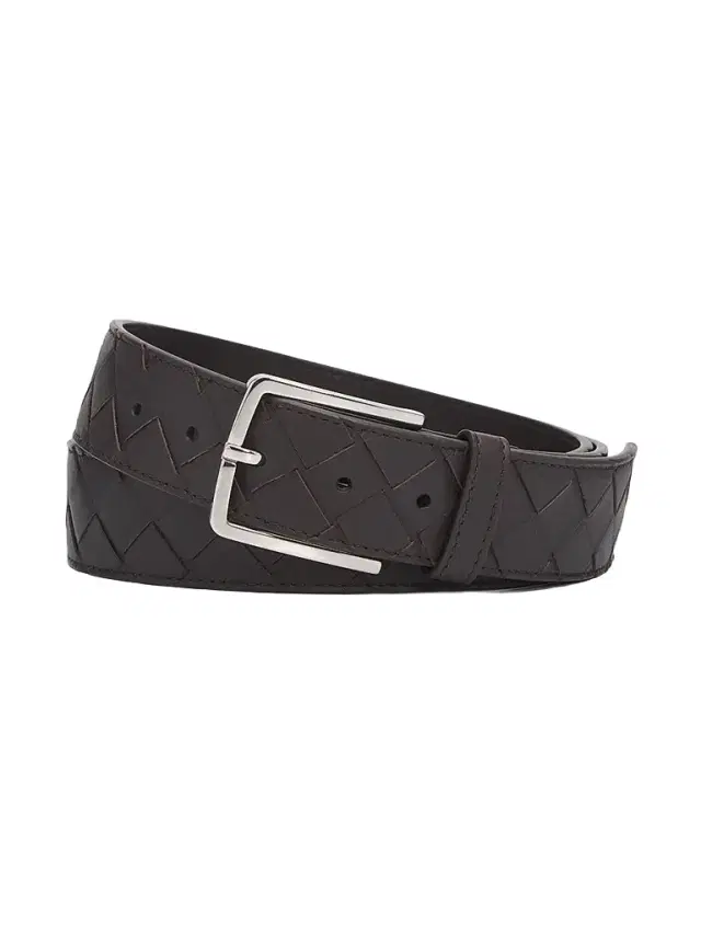Bottega Veneta Men's Intrecciato Leather Belt - Silver Natural