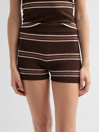 SEROYA Women's Kel Striped Knit Shorts - Bosun Brown Stripe - Size XL | Thumbnail 5