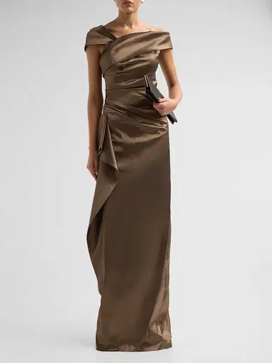 Teri Jon by Rickie Freeman Women's Draped Woven Taffeta Column Gown - Bronze | Thumbnail 2 Teri Jon by Rickie Freeman Women's Draped Woven Taffeta Column Gown - Bronze | Thumbnail 2