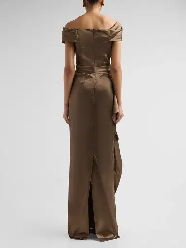 Teri Jon by Rickie Freeman Women's Draped Woven Taffeta Column Gown - Bronze | Thumbnail 3 Teri Jon by Rickie Freeman Women's Draped Woven Taffeta Column Gown - Bronze | Thumbnail 3