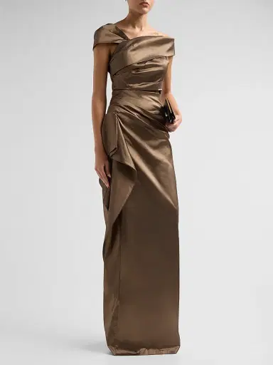 Teri Jon by Rickie Freeman Women's Draped Woven Taffeta Column Gown - Bronze | Thumbnail 4 Teri Jon by Rickie Freeman Women's Draped Woven Taffeta Column Gown - Bronze | Thumbnail 4