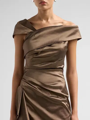 Teri Jon by Rickie Freeman Women's Draped Woven Taffeta Column Gown - Bronze | Thumbnail 5 Teri Jon by Rickie Freeman Women's Draped Woven Taffeta Column Gown - Bronze | Thumbnail 5