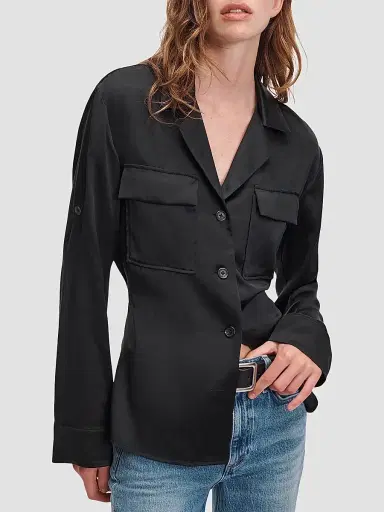rag & bone Women's Sonny Silk Blouse - Black - Size XL | Thumbnail 4