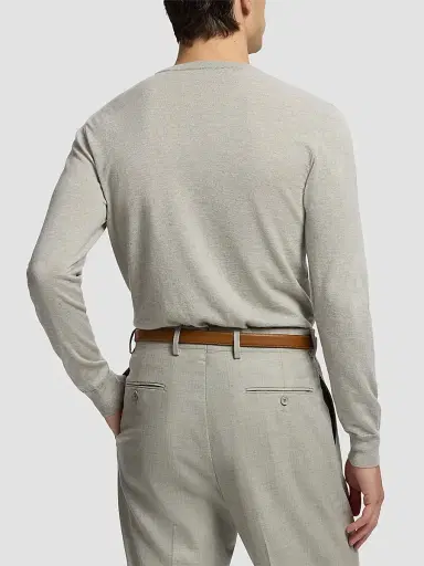 Ralph Lauren Purple Label Men's Cashmere-Jersey Long-Sleeve Sweater - Pearl Grey Heather | Thumbnail 3 Ralph Lauren Purple Label Men's Cashmere-Jersey Long-Sleeve Sweater - Pearl Grey Heather | Thumbnail 3