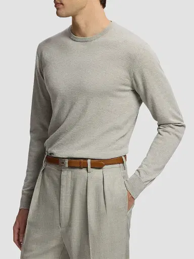 Ralph Lauren Purple Label Men's Cashmere-Jersey Long-Sleeve Sweater - Pearl Grey Heather | Thumbnail 6 Ralph Lauren Purple Label Men's Cashmere-Jersey Long-Sleeve Sweater - Pearl Grey Heather | Thumbnail 6
