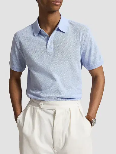 Polo Ralph Lauren Men's Cotton Pointelle Polo Shirt - Pebble Blue | Thumbnail 4