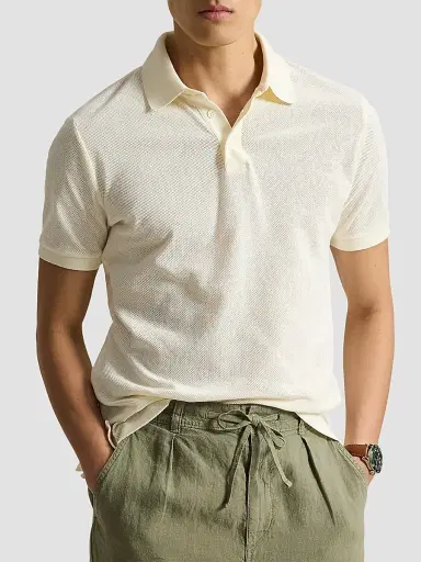 Polo Ralph Lauren Men's Cotton Pointelle Polo Shirt - Pale Cream | Thumbnail 4