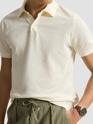 Polo Ralph Lauren Men's Cotton Pointelle Polo Shirt - Pale Cream | Thumbnail 5
