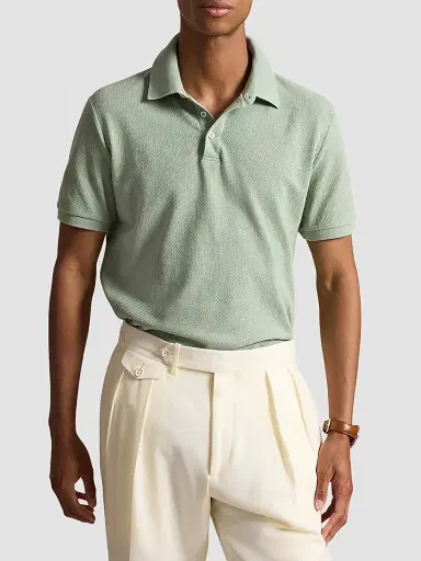 Polo Ralph Lauren Men's Cotton Pointelle Polo Shirt - Light Green | Thumbnail 4 Polo Ralph Lauren Men's Cotton Pointelle Polo Shirt - Light Green | Thumbnail 4