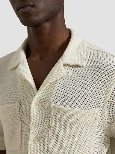 Polo Ralph Lauren Men's Pointelle Textured Short-Sleeve Shirt - Pale Cream | Thumbnail 5 Polo Ralph Lauren Men's Pointelle Textured Short-Sleeve Shirt - Pale Cream | Thumbnail 5