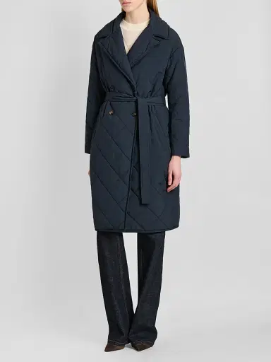 Kiton Women's Quilted Belted Trench Coat - Blue | Thumbnail 4 Kiton Women's Quilted Belted Trench Coat - Blue | Thumbnail 4