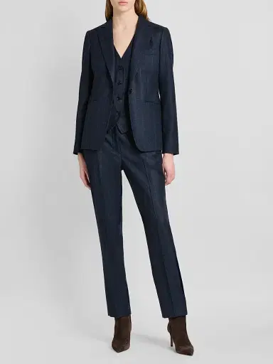 Kiton Women's Pinstriped Wool-Cashmere Blazer - Blue | Thumbnail 2 Kiton Women's Pinstriped Wool-Cashmere Blazer - Blue | Thumbnail 2