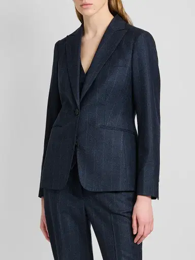 Kiton Women's Pinstriped Wool-Cashmere Blazer - Blue | Thumbnail 4 Kiton Women's Pinstriped Wool-Cashmere Blazer - Blue | Thumbnail 4