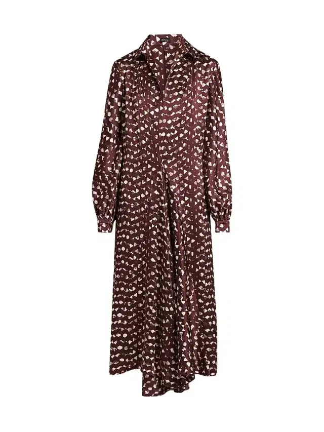 Kiton Women's Printed Silk Midi Shirtdress - Bordeaux
