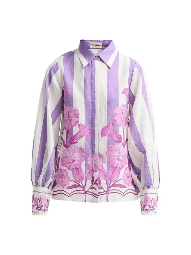 Verandah Women's Nigiri Wild Flower Linen-Cotton Tunic Blouse - Lilac Stripe