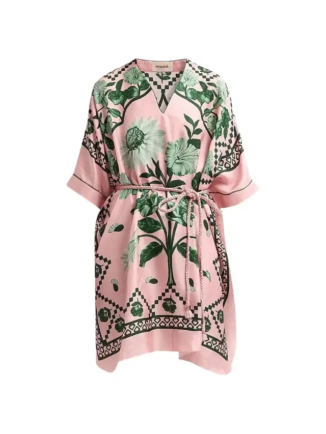 Verandah Women's Bejewelled Scarf Silk Dress - Blush And Emerald