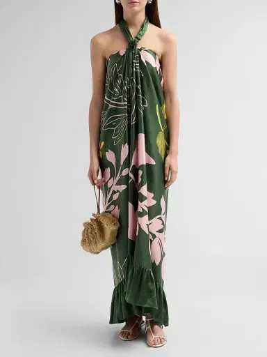 VERANDAH Women's Bejewelled Halterneck Maxi Dress - Emerald Multi Wisteria | Thumbnail 2