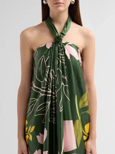 VERANDAH Women's Bejewelled Halterneck Maxi Dress - Emerald Multi Wisteria | Thumbnail 5