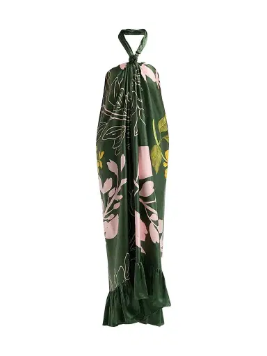 VERANDAH Women's Bejewelled Halterneck Maxi Dress - Emerald Multi Wisteria | Thumbnail 1