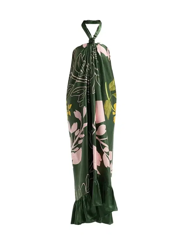 Verandah Women's Bejewelled Halterneck Maxi Dress - Emerald Multi Wisteria