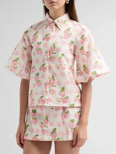 VERANDAH Women's Bejewelled Crop Shirt - Blush Berries - Size XL | Thumbnail 4