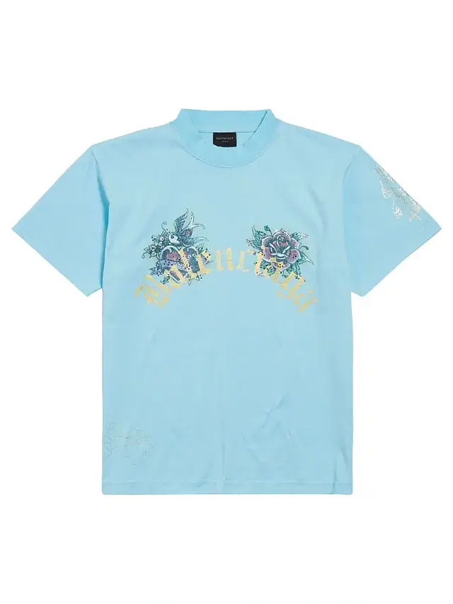 Balenciaga Women's Tacky Tatoo Small Fit T-Shirt - Light Blue