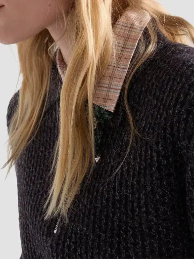 Prada Women's Short-Sleeved Wool and Mouliné Cashmere Polo Sweater | Thumbnail 4 Prada Women's Short-Sleeved Wool and Mouliné Cashmere Polo Sweater | Thumbnail 4