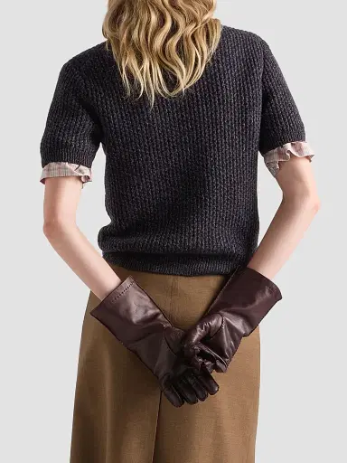 Prada Women's Short-Sleeved Wool and Mouliné Cashmere Polo Sweater | Thumbnail 6 Prada Women's Short-Sleeved Wool and Mouliné Cashmere Polo Sweater | Thumbnail 6