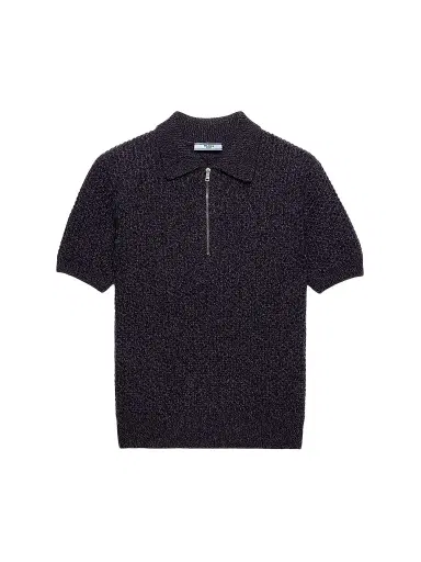 Prada Women's Short-Sleeved Wool and Mouliné Cashmere Polo Sweater | Thumbnail 1 Prada Women's Short-Sleeved Wool and Mouliné Cashmere Polo Sweater | Thumbnail 1