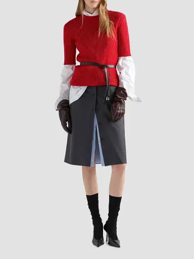Prada Women's Short-Sleeved Ribbed Knit Wool Sweater | Thumbnail 2