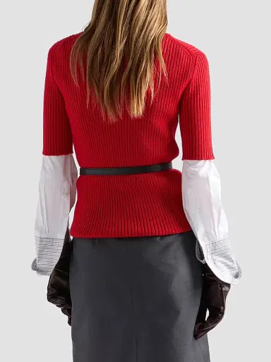 Prada Women's Short-Sleeved Ribbed Knit Wool Sweater | Thumbnail 4