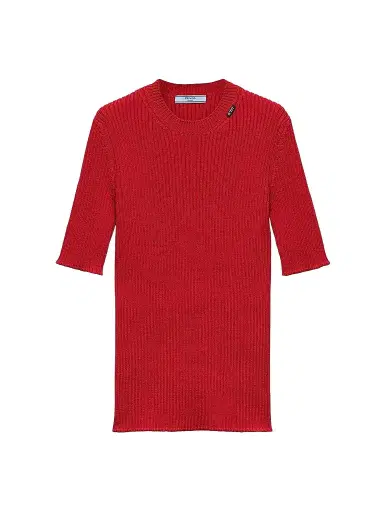 Prada Women's Short-Sleeved Ribbed Knit Wool Sweater | Thumbnail 1