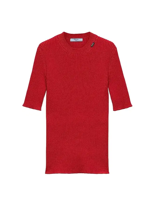 Prada Women's Short-Sleeved Ribbed Knit Wool Sweater - Red