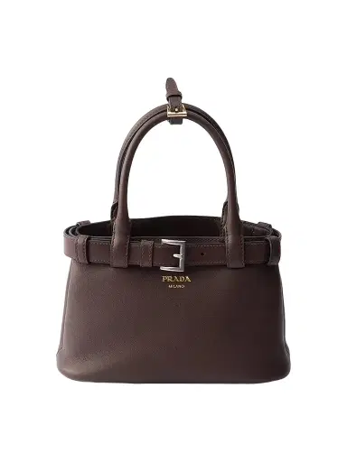Prada Women's Buckle Small Leather Top Handle Bag with Belt - Brown | Thumbnail 1