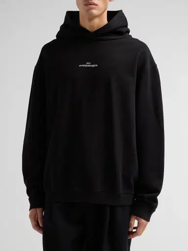 Maison Margiela Men's Reversed Logo Cotton Hoodie - Black | Thumbnail 4 Maison Margiela Men's Reversed Logo Cotton Hoodie - Black | Thumbnail 4