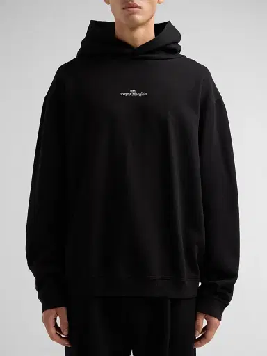 Maison Margiela Men's Reversed Logo Cotton Hoodie - Black | Thumbnail 5 Maison Margiela Men's Reversed Logo Cotton Hoodie - Black | Thumbnail 5