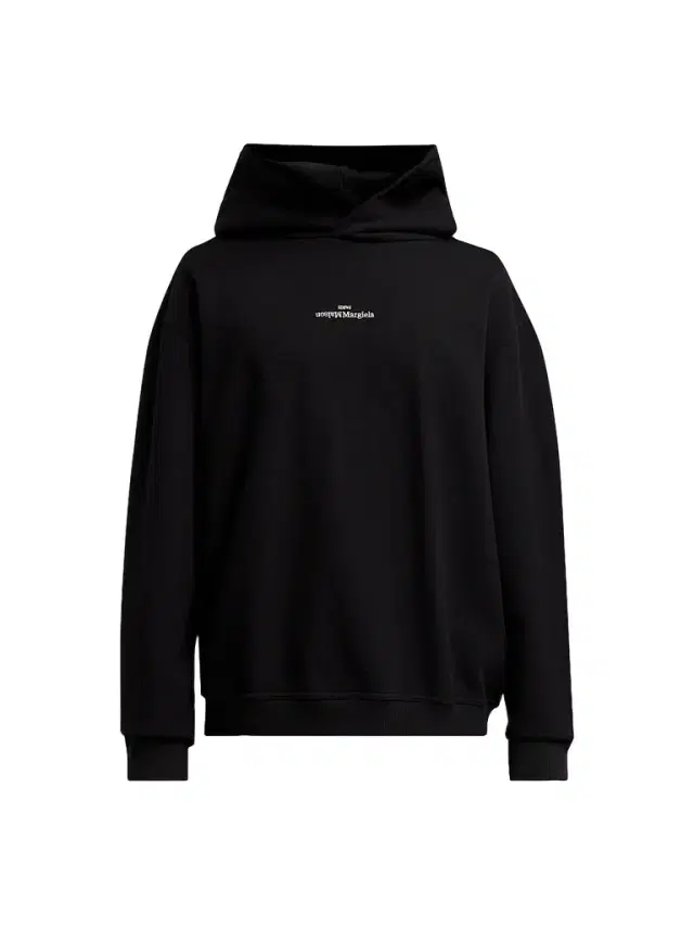 Maison Margiela Men's Reversed Logo Cotton Hoodie - Black