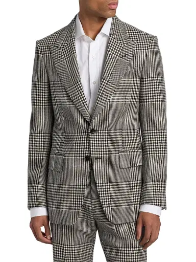 TOM FORD Men's Master Prince of Wales Wool Jacket - Black White | Thumbnail 2 TOM FORD Men's Master Prince of Wales Wool Jacket - Black White | Thumbnail 2