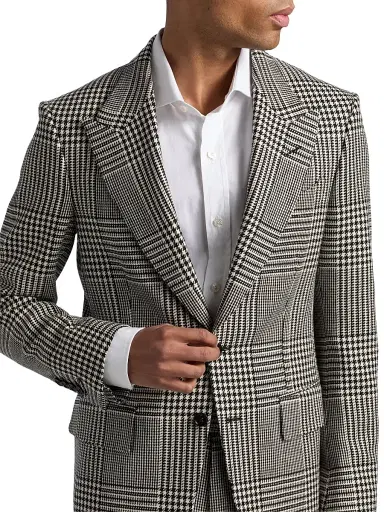 TOM FORD Men's Master Prince of Wales Wool Jacket - Black White | Thumbnail 5 TOM FORD Men's Master Prince of Wales Wool Jacket - Black White | Thumbnail 5