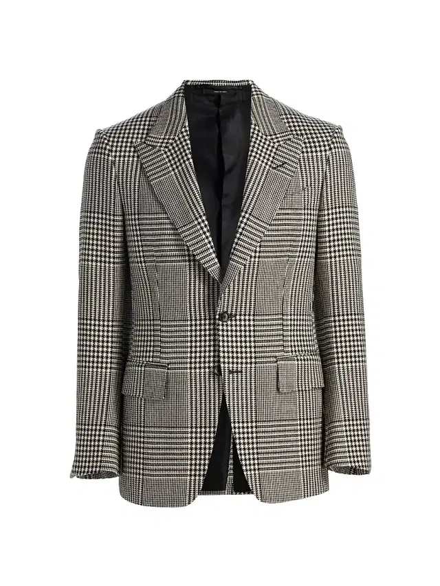 TOM FORD Men's Master Prince of Wales Wool Jacket - Black White