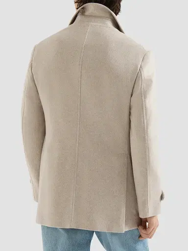Brunello Cucinelli Men's Cashmere Chevron Flannel Four-Pocket Peacoat - Sand | Thumbnail 4