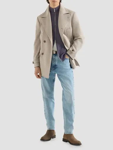 Brunello Cucinelli Men's Cashmere Chevron Flannel Four-Pocket Peacoat - Sand | Thumbnail 6