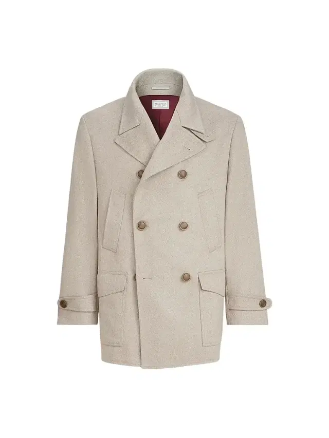 Brunello Cucinelli Men's Cashmere Chevron Flannel Four-Pocket Peacoat - Sand